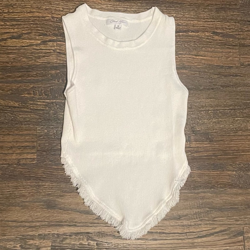White Sleeveless Fringe Hem Top